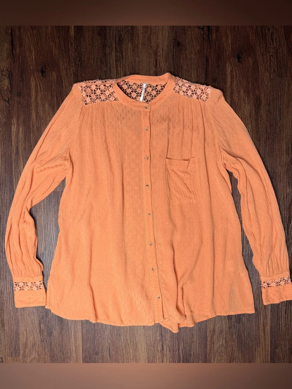 Free People Peach Crochet Lace Back Boho Blouse S